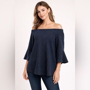 Banana Republic Women’s Off-the-Shoulder Navy Wool Lined Sweater Top SZ M